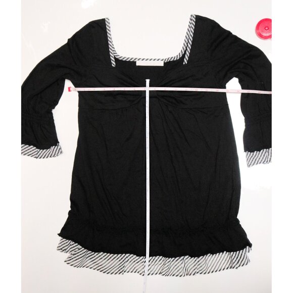 Black Babydoll Top w/ Striped Sheer Ruffle Trim 🐈‍⬛ JAPANESE BRAND - Picture 10 of 10
